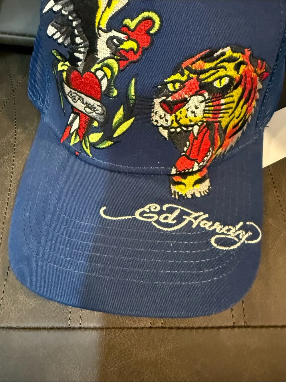 Ed Hardy Blue Embroidered Tiger & Heart Cap